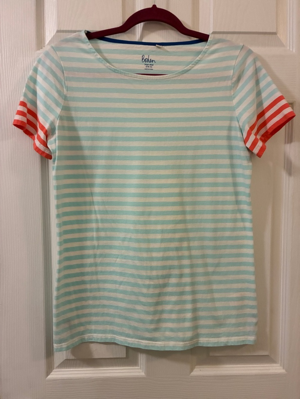 Boden Mint & Coral Striped Short-Sleeve Tee